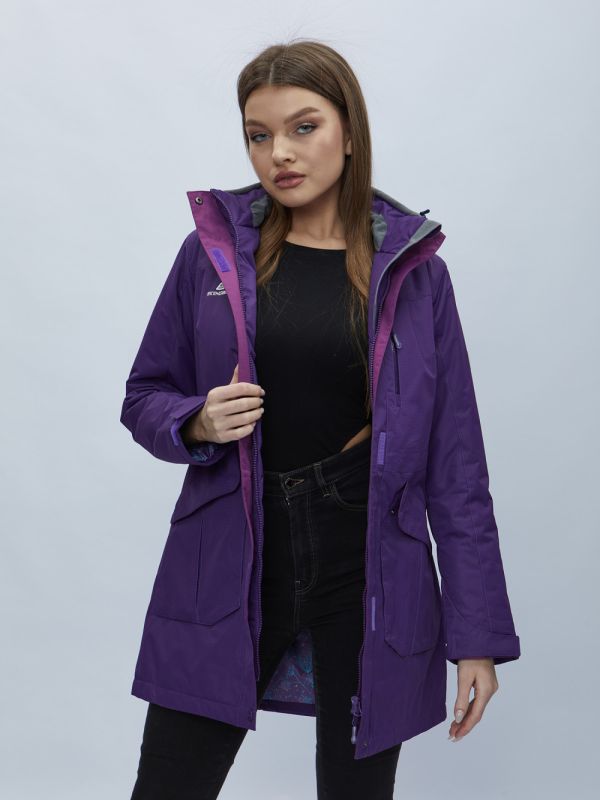 Women's dark purple hooded parka 551996TF